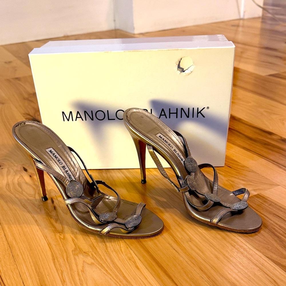 Manolo Blahnik Metallic Silver Heels